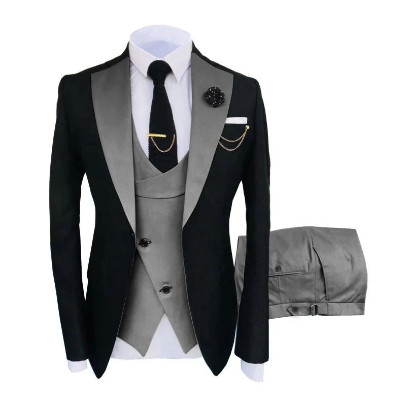 

Men Jacket And Vest Gray Tailored Business Casual Groom Wedding Tuxedo Slim Fit Jacquard Two-color Blazer Only Jacket And Vest