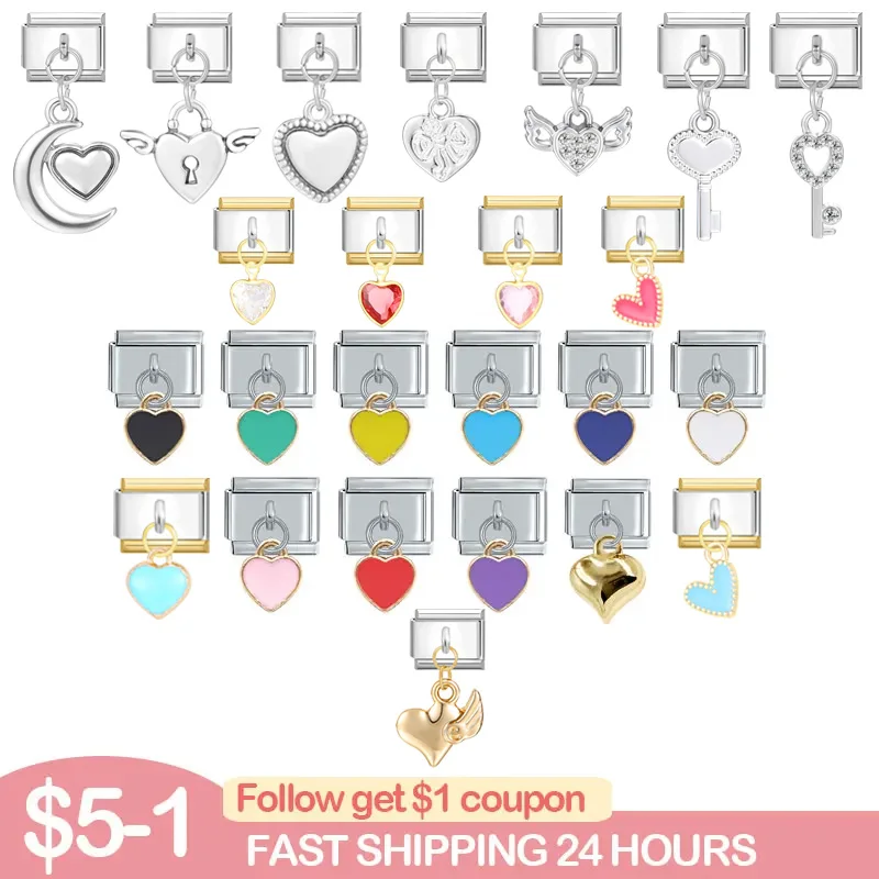 

Personalized Italian Charm Links Colorful Heart Accessories DIY Module Bracelet Fit 9mm Stainless Steel Bracelet Jewelry Making