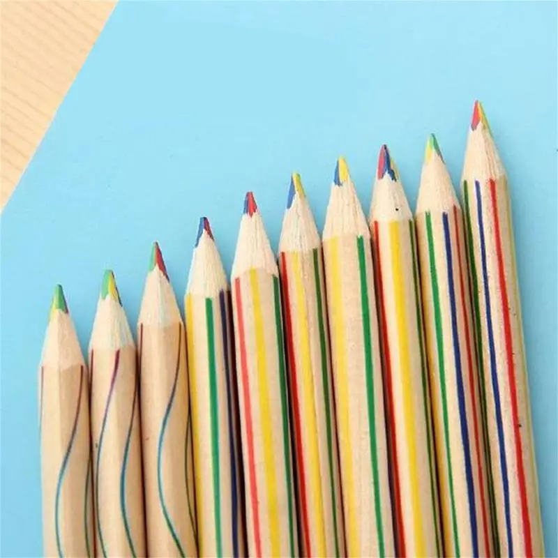 10pcs/pack 4 Color Concentric Rainbow Pencil Crayons Colored Pencil Set Art School Supplies Stationery For Painting Drawing Gift kouow 120 150 color high end wooden oily colored pencil set for school art painting special stationery artist painting oily penc