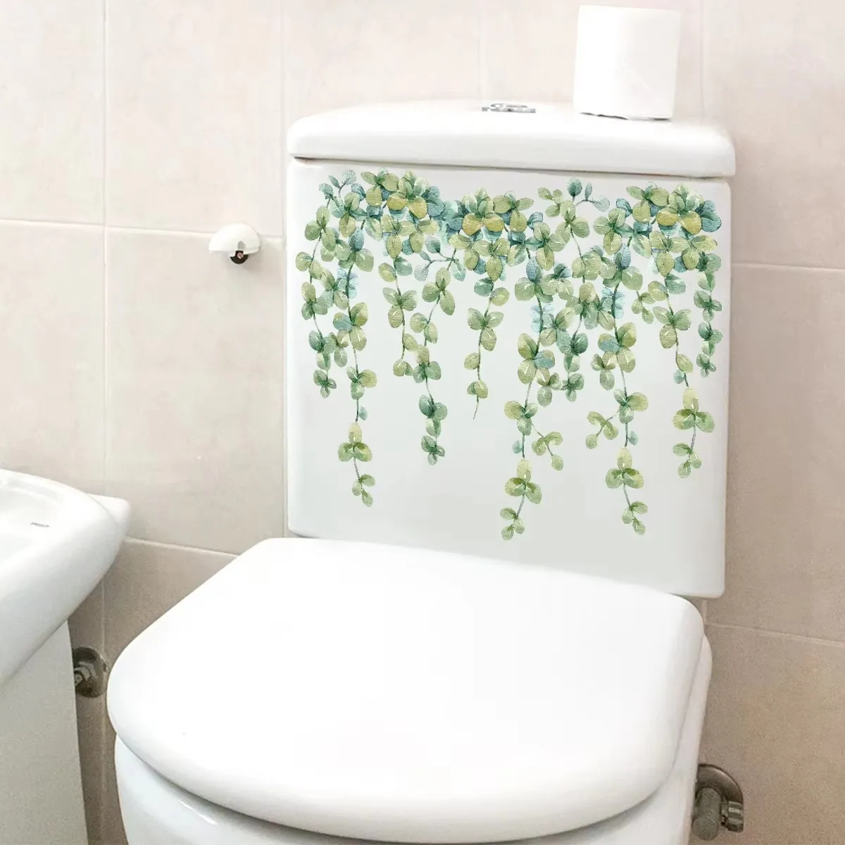 C43# Fresh Plants, Flowers, Leaves, Wall Stickers, Toilet Stickers, Bathroom Decoration Wall Stickers