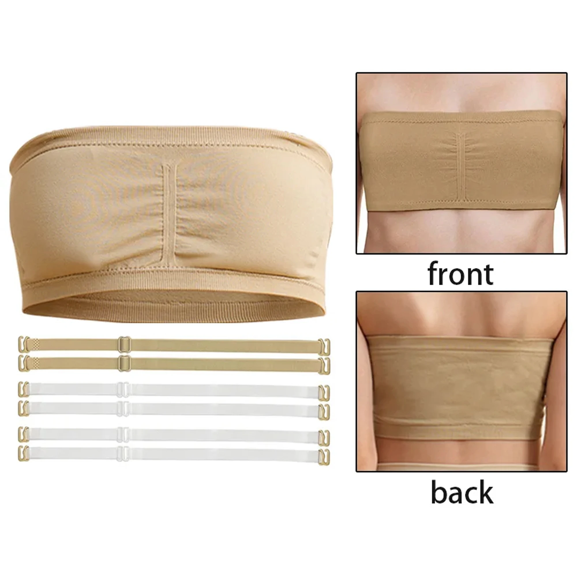 Nahtloser Bandeau-BH für Mädchen, Nude, nahtloser BH, 2 Paar transparente Träger und Brustpolster, Tanz-BHs – Detail 5