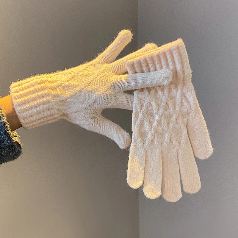 Women's Warm Gloves Winter Touch Screen Plus Fleece Gloves Cold Warm Wool Knitted Gloves Outdoor Coodproof Skiing Snow Mittens