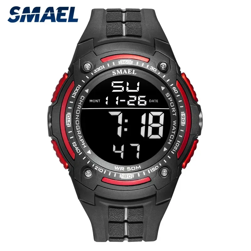 

Digital Watches SMAEL Top Brand Luxury Clock 50M Waterproof Watch Led Light Stopwatch reloj hombre 1377 Black Wristwatches Men