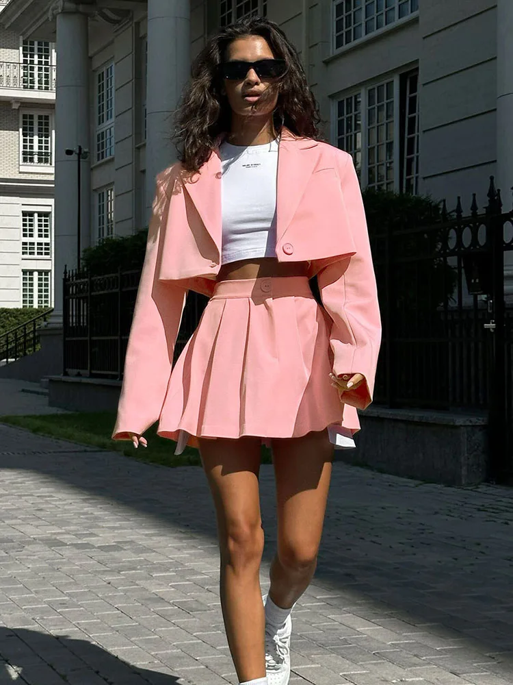 New Two Piece Skirt Set Blazer Short Skirt Set Y2K Turn Down
