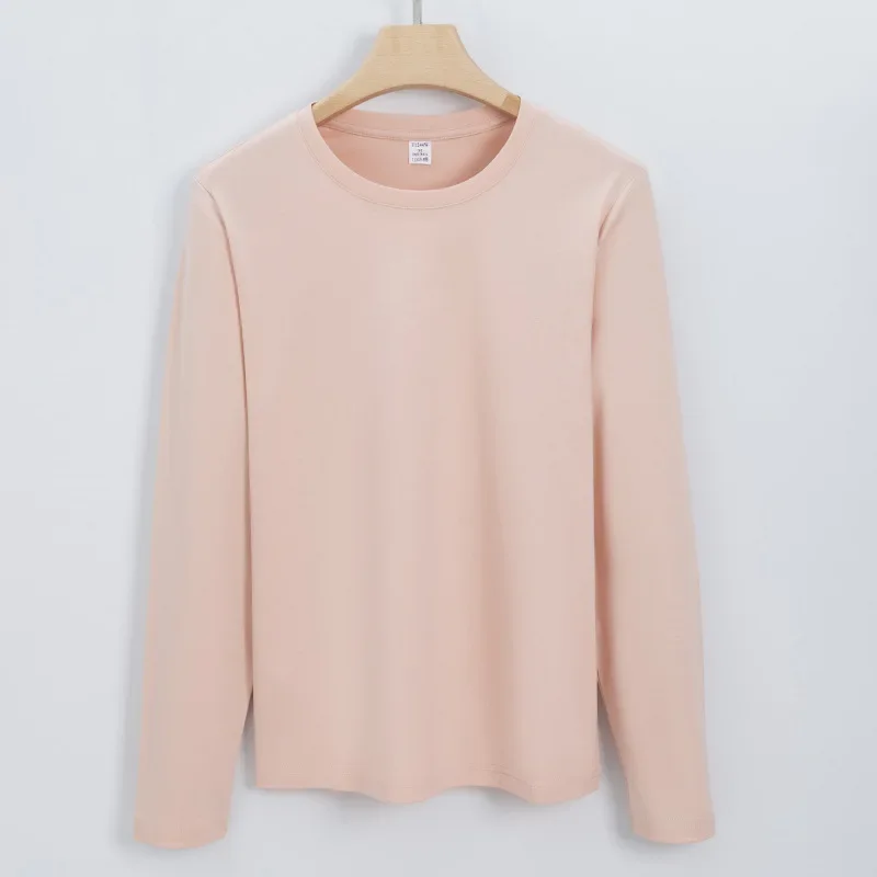 

Womens fashion solid color round collar cotton long-sleeved undershirt gray22