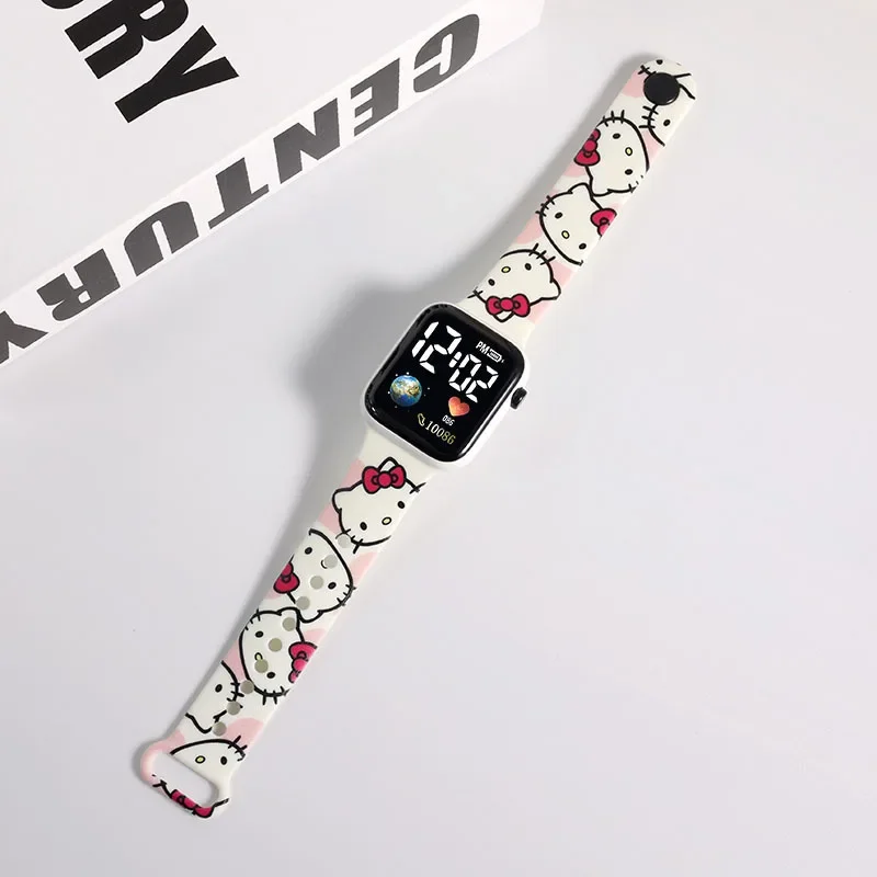 

Sanrio Kitty мультфильм печатные кнопки светодиодные электрические часы подростковые модные индивидуальные строченные печатные квадратные электронные часы