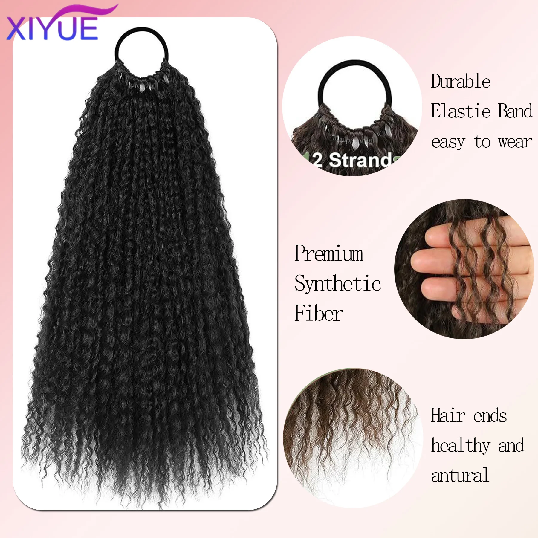 XIYUE Long Curly Drawstring Ponytail Synthetic Ponytails for Women Black Blonde Red Ponytail Clip in Hair Extensions for Daily