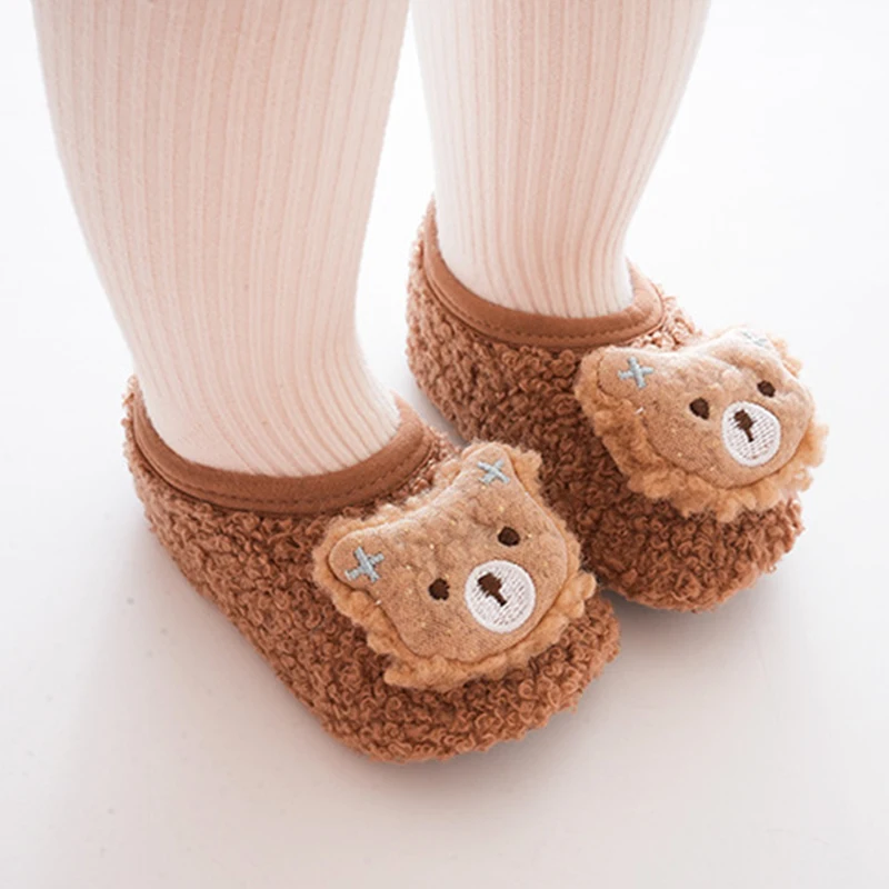 Winter Baby Floor Socks Soft Bottom Anti-slip Newborn Learn Walking Shoes Cute Animal Infant Plush Boat Sock Kids Warm Footwear