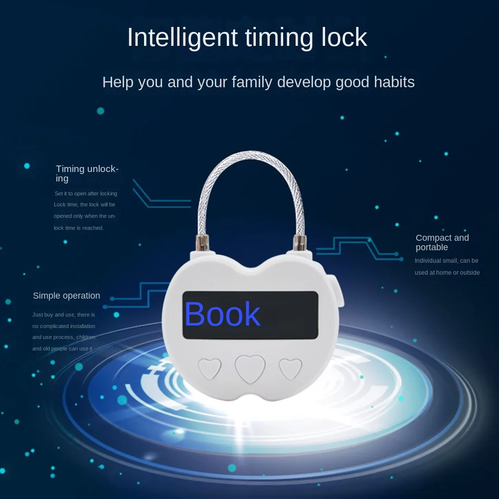 Smart Time Lock LCD Display Time Lock Multifunction Electronic Timer Waterproof USB Rechargeable Temporary Timer Padlock