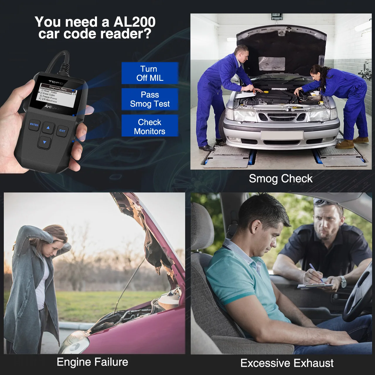 TOPDON AL200 Full OBD2 Scaner For Car Auto Professional Diagnostic DTC