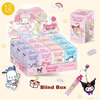 Sanrio Figure Keychain Blind Box Hello Kitty Kuromi Cinnamoroll Melody Keyring Figurine Dolls For Girl Gifts Kids Toy 1