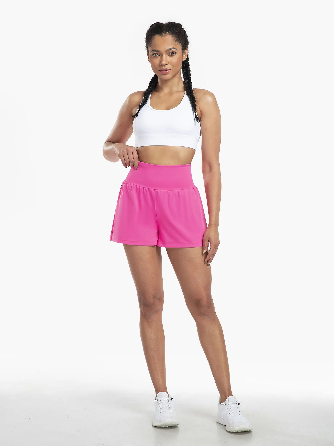 High Waisted 2-in-1 Yoga Shorts With Back And Side Pockets