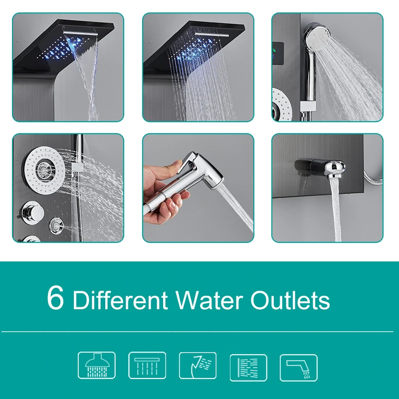 Description Picture 4 of itemShinesia LED Shower Panel Rainfall Bathroom Column Mixer Wall Mounted Shower System Set With SPA Massage Jet Bidet Sprayer