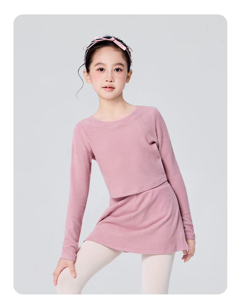 Mädchen Ballett Tanz Outfit Winter Thermo Strickpullover Zweiteiliges Set Kinder Tanz Warme Übungskleidung – Detail 12