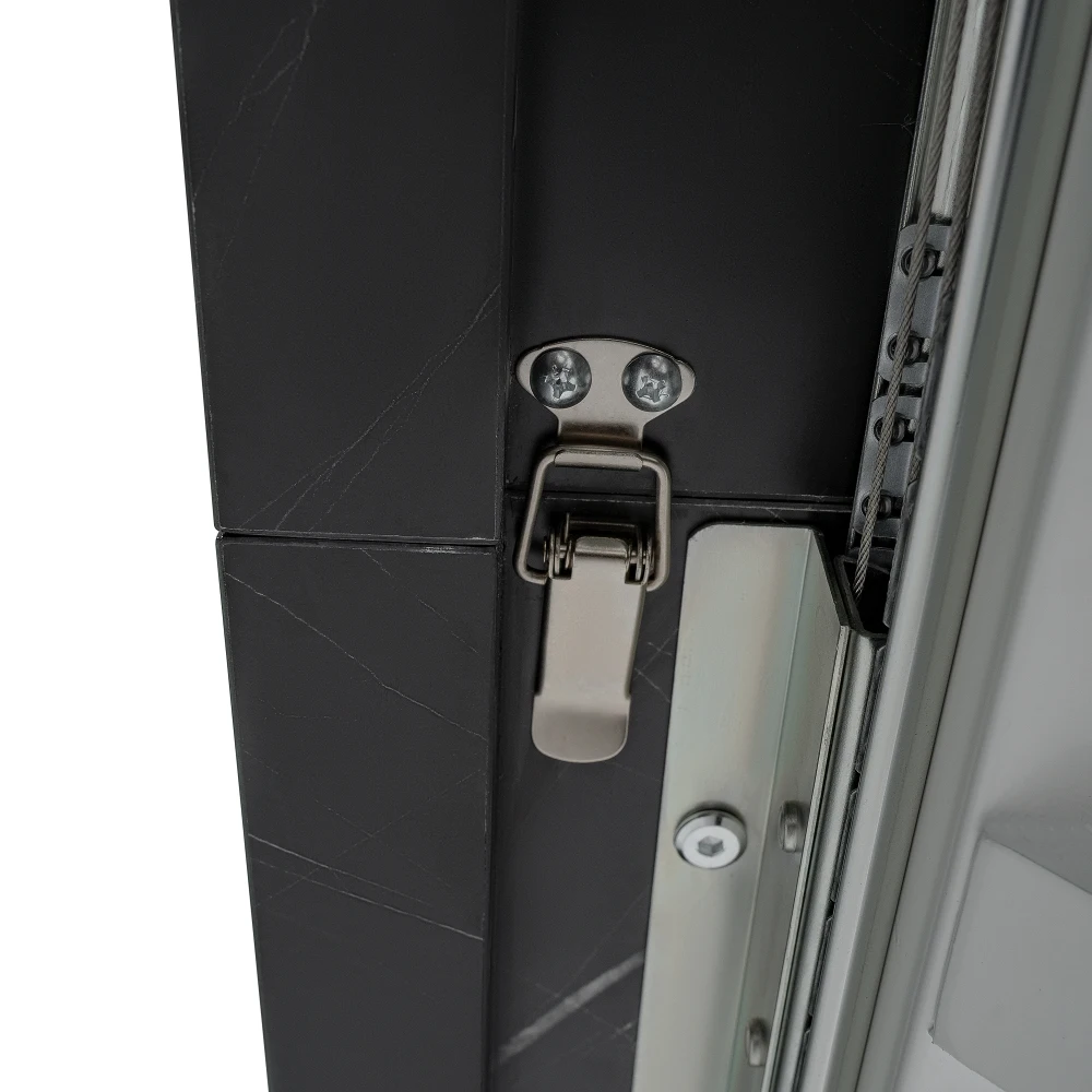 120–160 cm moderner rechteckiger Esstisch, dehnbar, bedruckte schwarze Marmor-Tischplatte + MDF-Tischbein in X-Form mit Metallsockel – Detail 15