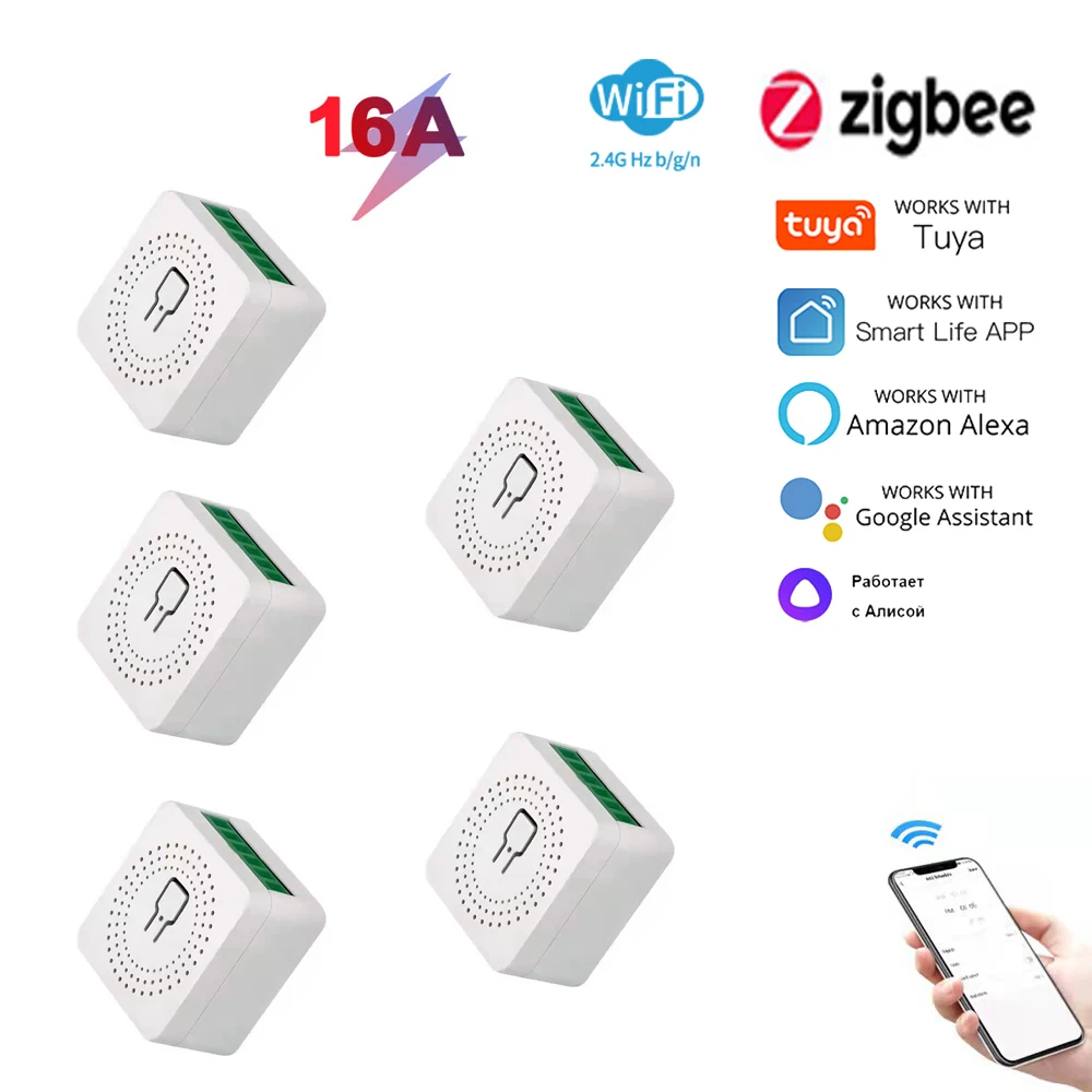 Tuya Zigbee Mini Faça Você Mesmo Interruptor Inteligente wi fi Led Interruptor de Luz Módulo Suporte Vias Relé Temporizador com a Casa do Google Alexa Alice Vida Inteligente