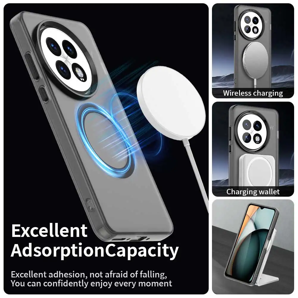 Slim Matte Clear Magnetic Wireless Charging Protective Case - Military Shockproof Candy Color Frosted Cover