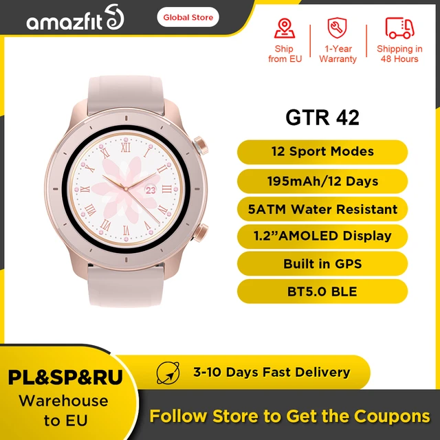 Amazfit-reloj inteligente GTR para mujer, accesorio de pulsera resistente  al agua hasta 5ATM con Control de música, batería de 12 días para Android e  IOS, 42mm - AliExpress