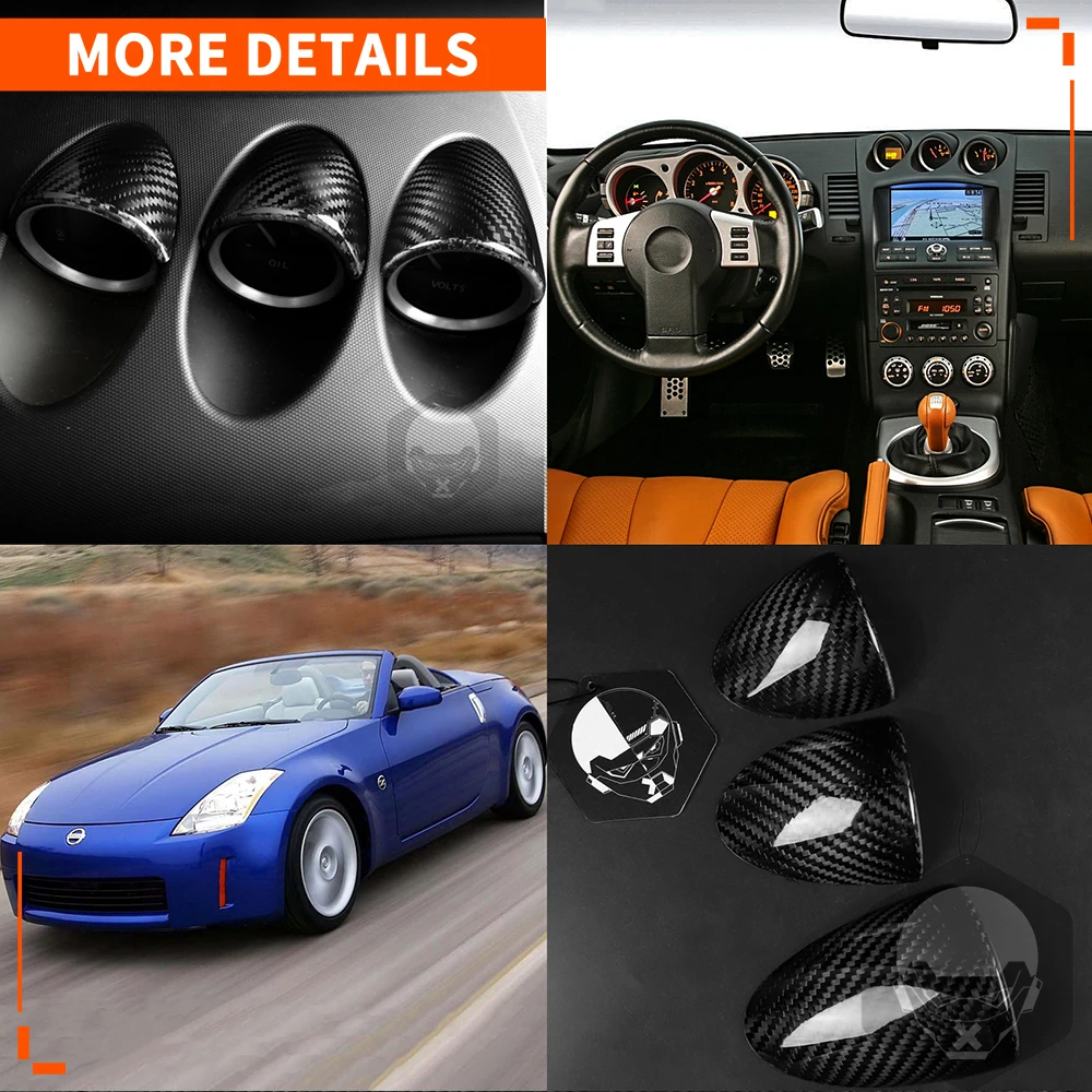 Real Carbon Fiber Gauge Pod Pointer Dashboard Trim Cover For Nissan 350Z Z33 Decorative Car Interior Retrofit Accessories