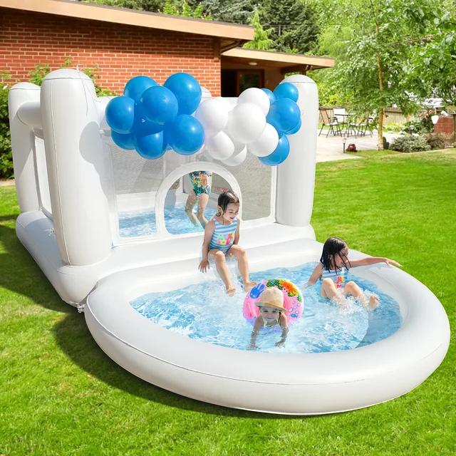 White Bounce House with Pump Kids Ball Pit Bounce House for Kids 3-6 Birthday Indoor or Outdoor Playhouse Customization 2