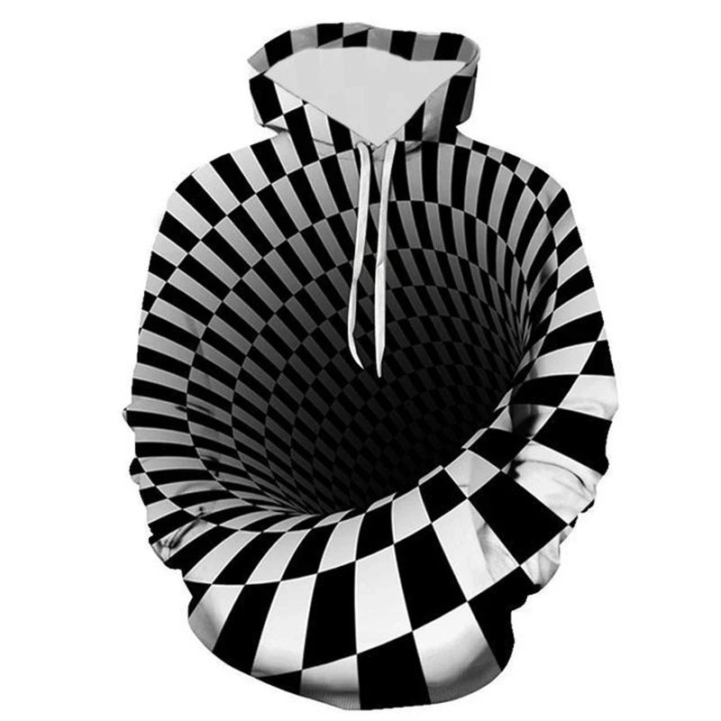 Men's Autumn And Winter New Dizziness 3d Printed Hooded Drawstring Clothing Top Casual Loose Oversized Long Sleeved Hoodie。