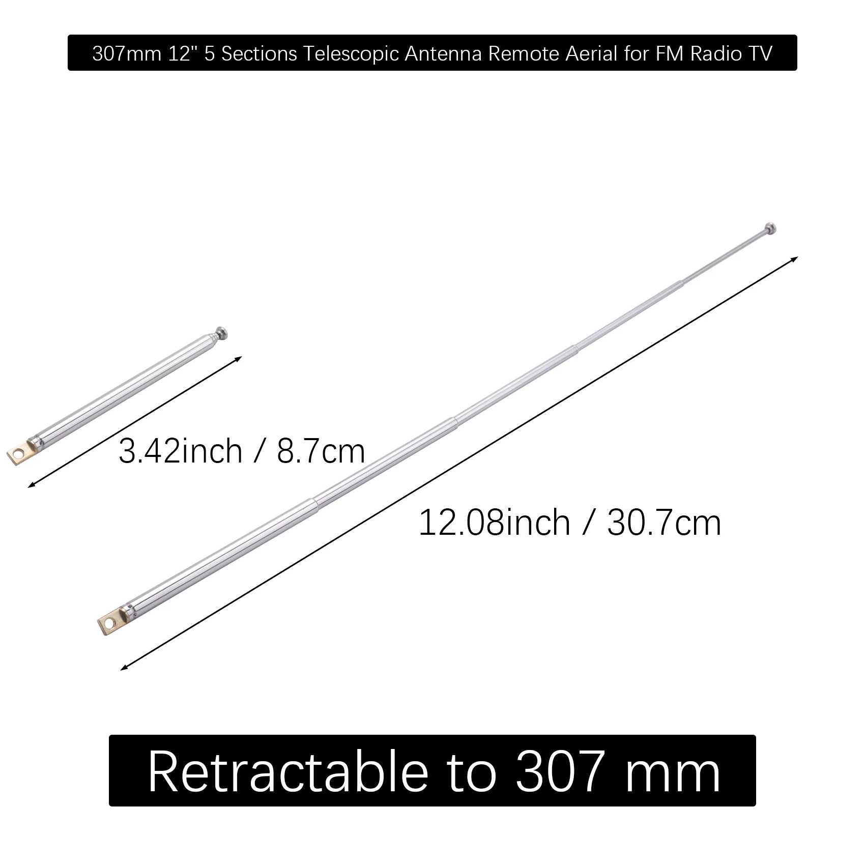 Antenna telescopica remota da 307 mm 12" a 5 sezioni per radio FM TV - Image 4
