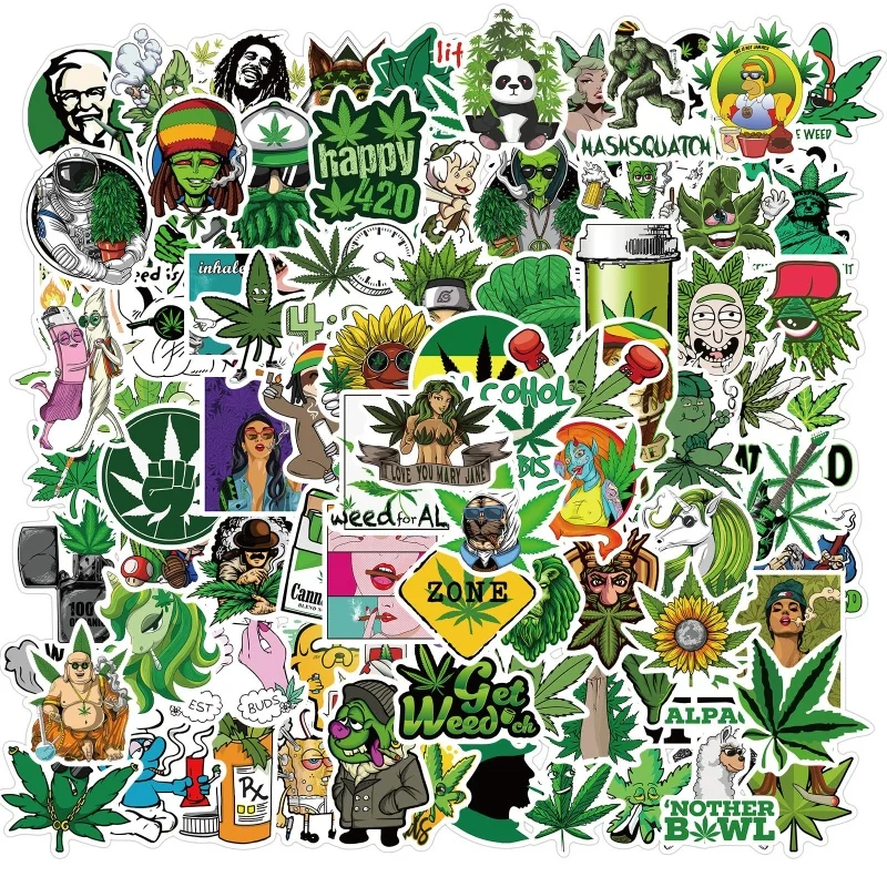 

10/50/100pcs Characters Wacky Smoking Leaves Sticker Funny Green Plants Cartoon Waterproof Skateboard Refrigerator Guitar Car