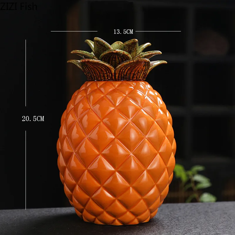 Tea Tin Box Tea Canister Ceramic Storage Jar Chinese Pineapple Tea Can Ceramic Tea Storage Can Creative Sealed Office Home Candy Storage Decoration Friend Gift
