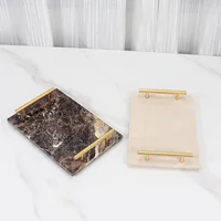 Modern Natural Marble Square Stone Metal Handle Tray Decoration Hotel Bathroom Cosmetics Jewelry Storage Tray 2