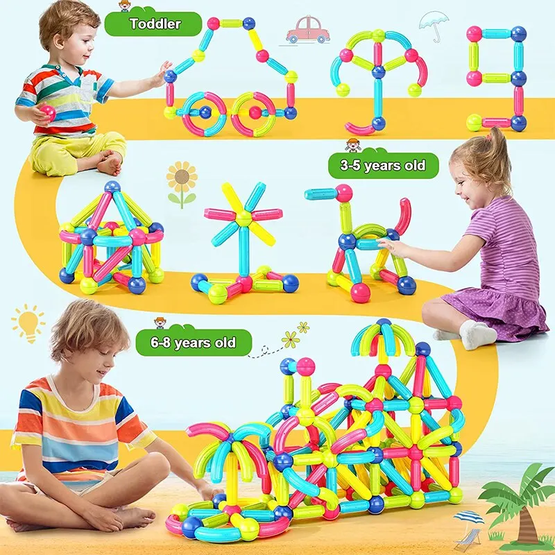 STEM Magnetic Building Blocks Toy Construction Set Magnet Ball Sticks Rod Games For Kids