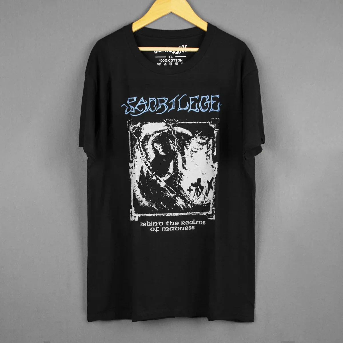 

Футболка с надписью Sacrilege, потертая хлопковая футболка в стиле панк с изображением сломанных костей