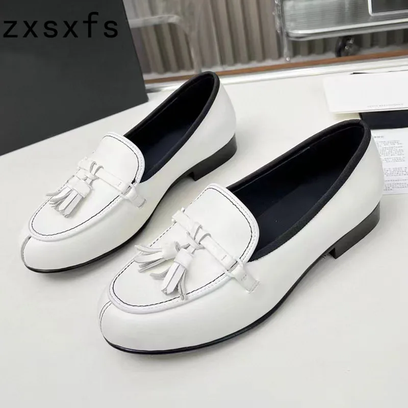 

Лоферы женские из натуральной кожи с бахромой, дизайнерские туфли на плоской подошве, без застежки, повседневные Роскошные, строгие, весенние