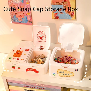 Kawaii Cartoon Desk Organizer Box Button Cosmetics Storage Box con coperchio Mini Jewelry Organizer Cosmetics Makeup Container