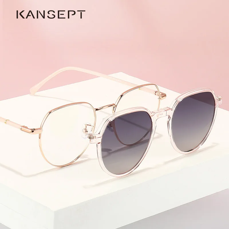 KANSEPT Metal Cat Eye Sunglasses Women Polarized Optical Eyeglasses Frame