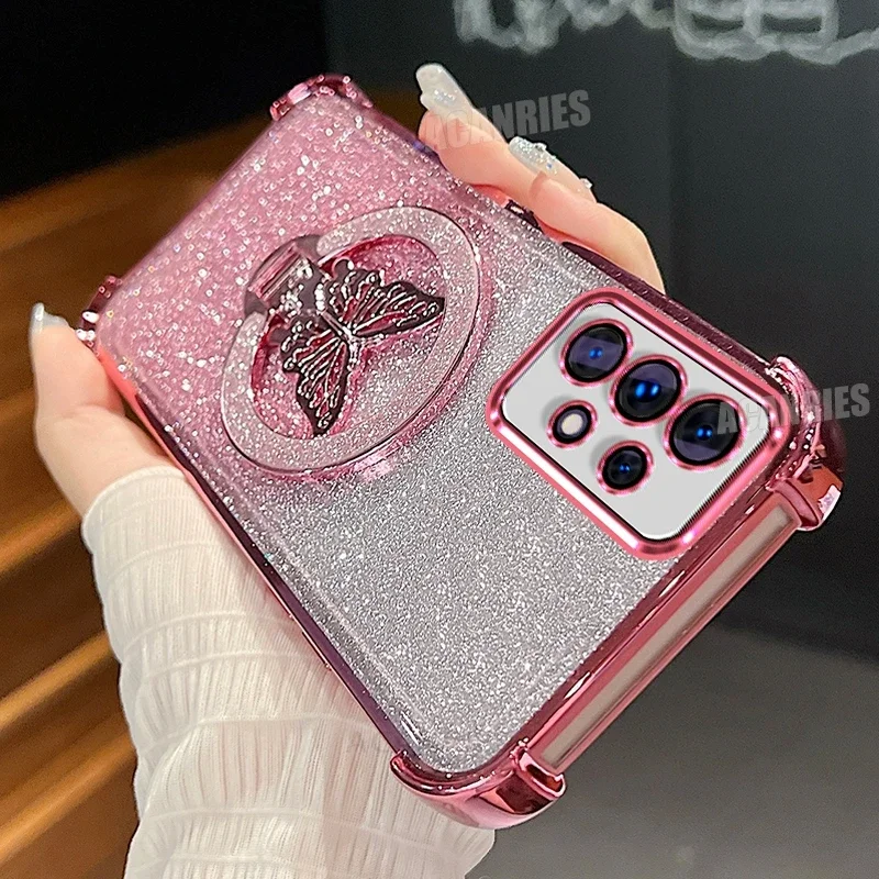 Glitter Butterfly Shockproof Silicone Phone Case with Holder