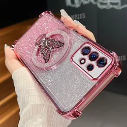 Glitter Butterfly Shockproof Silicone Phone Case with Holder - A53 (4G 5G) (Pink)