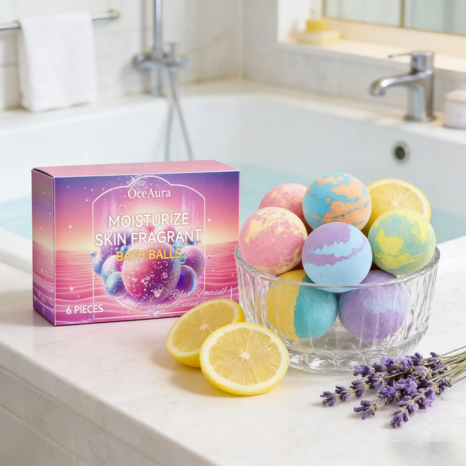 OceAura Palline Effervescenti da Bagno per Donne, Morbide e Lisce, Cura del Corpo, Idratanti, Migliorano l'Elasticità della Pelle, Set Regalo per la Doccia 6 Pezzi - immagine 5