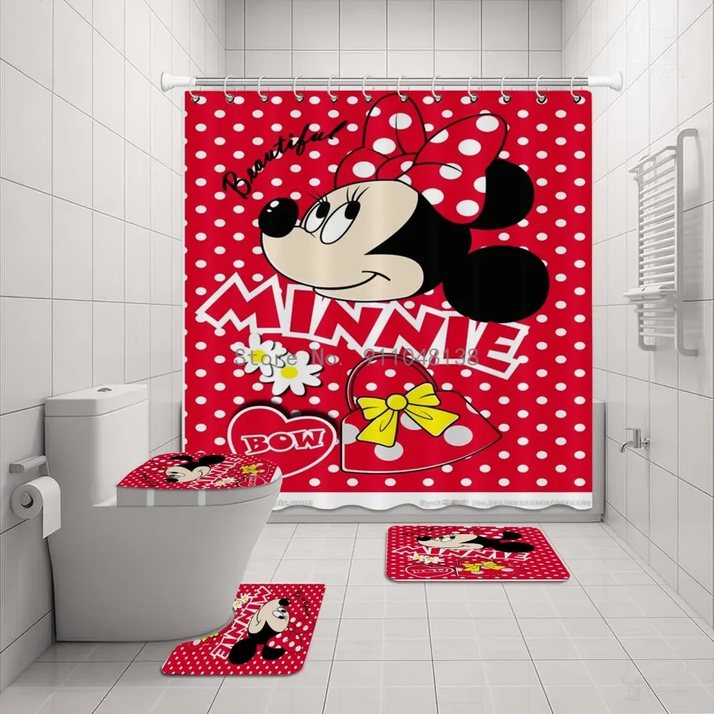 4pcs 3D Cartoon Disney Mickey Mouse Shower Curtains Cartoon Waterproof Shower Curtain Bathroom Polyester