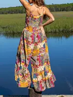 Women Casual Jumpsuits Fashion Overalls Female Loose Wide Leg Printed Button with Pockets - Image 2