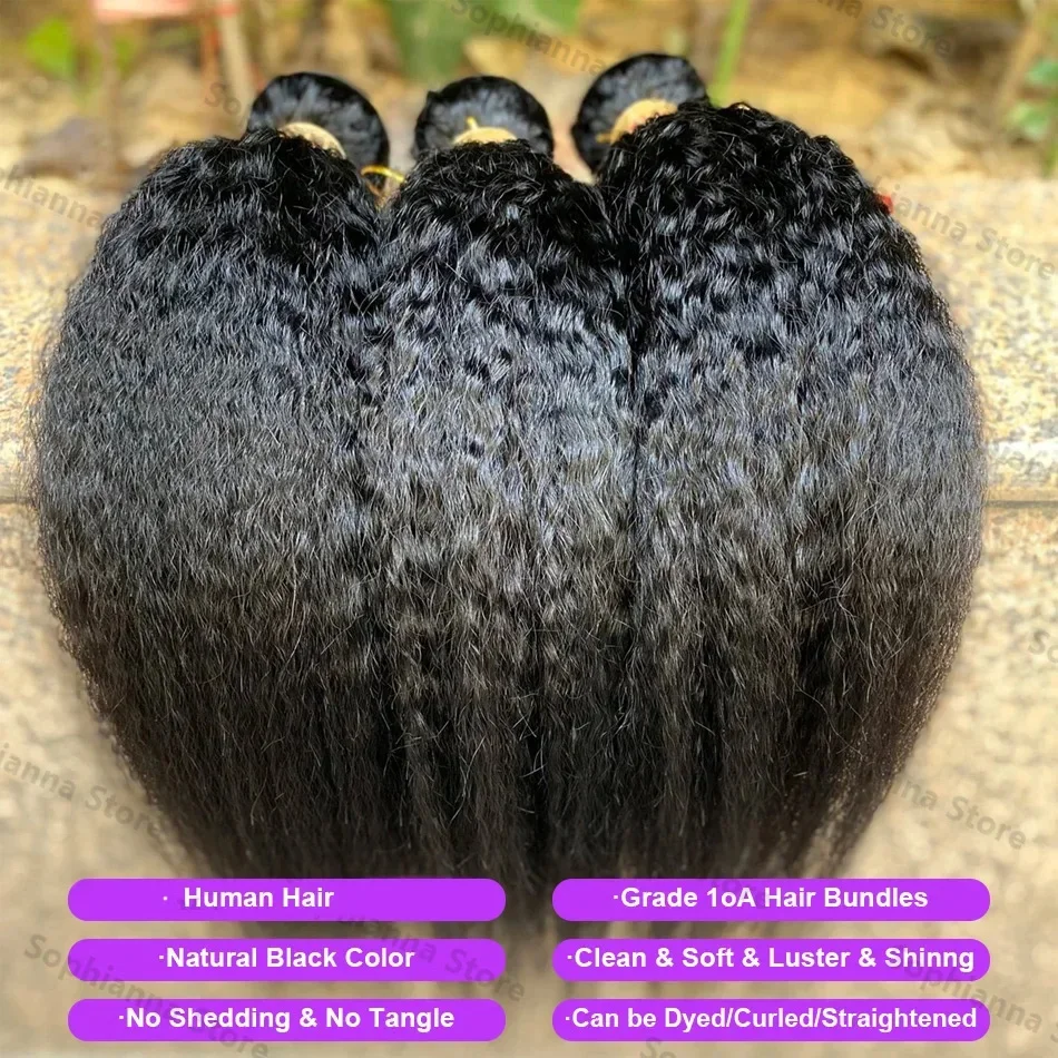 30 Inch Human Hair Indian 12A Kinky Straight 3 Bundles Raw Virgin Unprocessed Yaki Straight Double Weft Bulk Braiding Hair 2