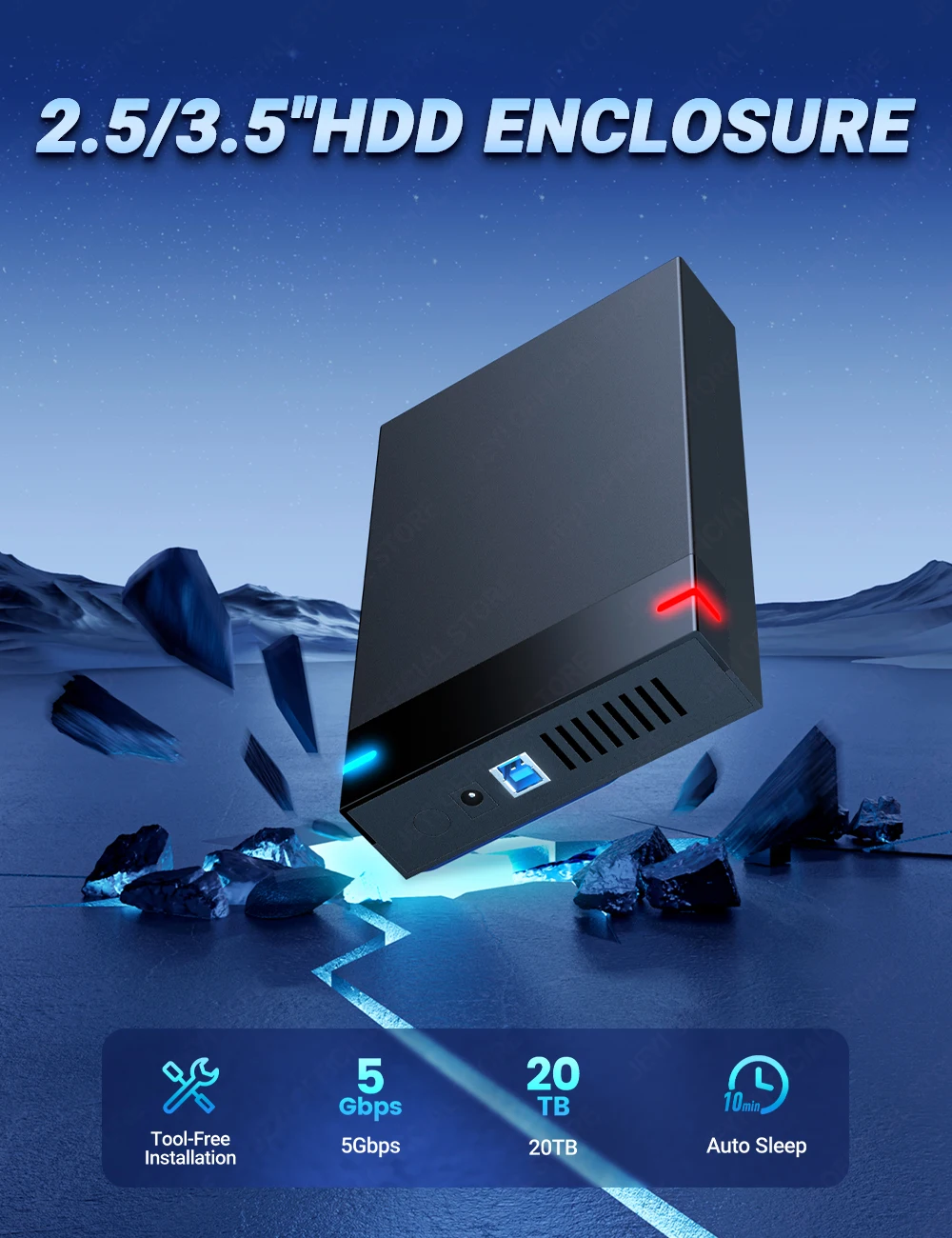 JEYI Werkzeugloser 2,5/3,5-Zoll-SATA-Gehäuse-HDD-Gehäuseadapter mit Smart Auto Sleep mit 5 Gbit/s USB 3.0-Geschwindigkeit, ideal für SATA SSD. – Detail 1