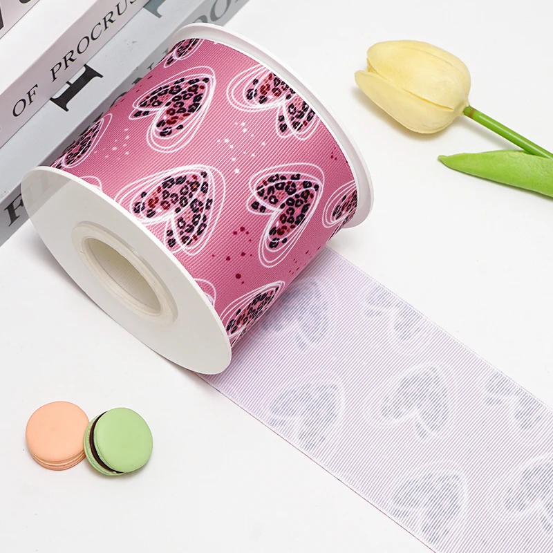 Grosgrain ribbon 5yards valentine's day printed grosgrain ribbons for hair bows DIY handmade material