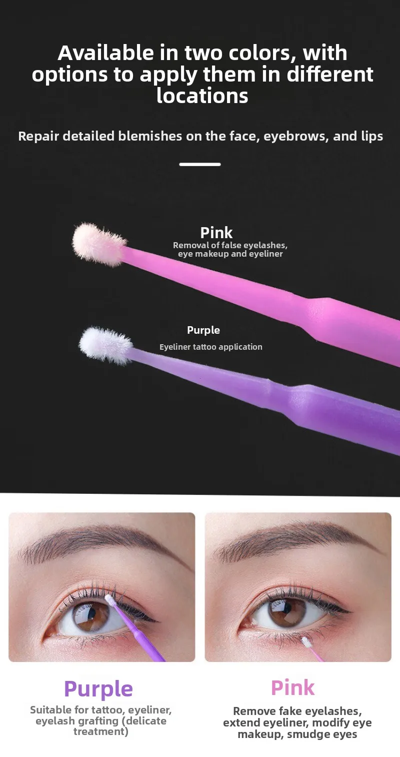 100pcs Eyelash Cleaning Brushes Micro Cotton Swab Individual Removing Makeup Brush Eyelashes Microbrush Beauty Clean Tools