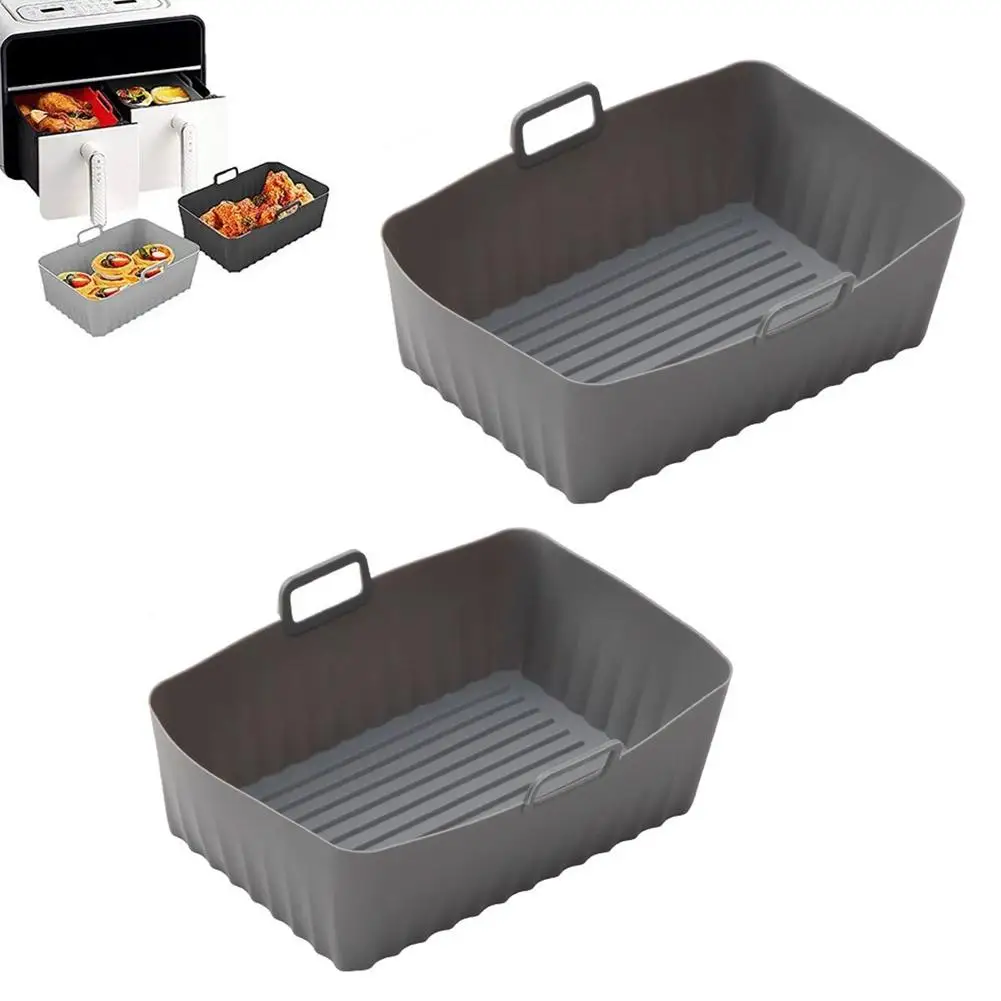 Set of 2 Reusable Non-Stick Silicone Air Fryer Liners - Rectangular Dual Basket Inserts