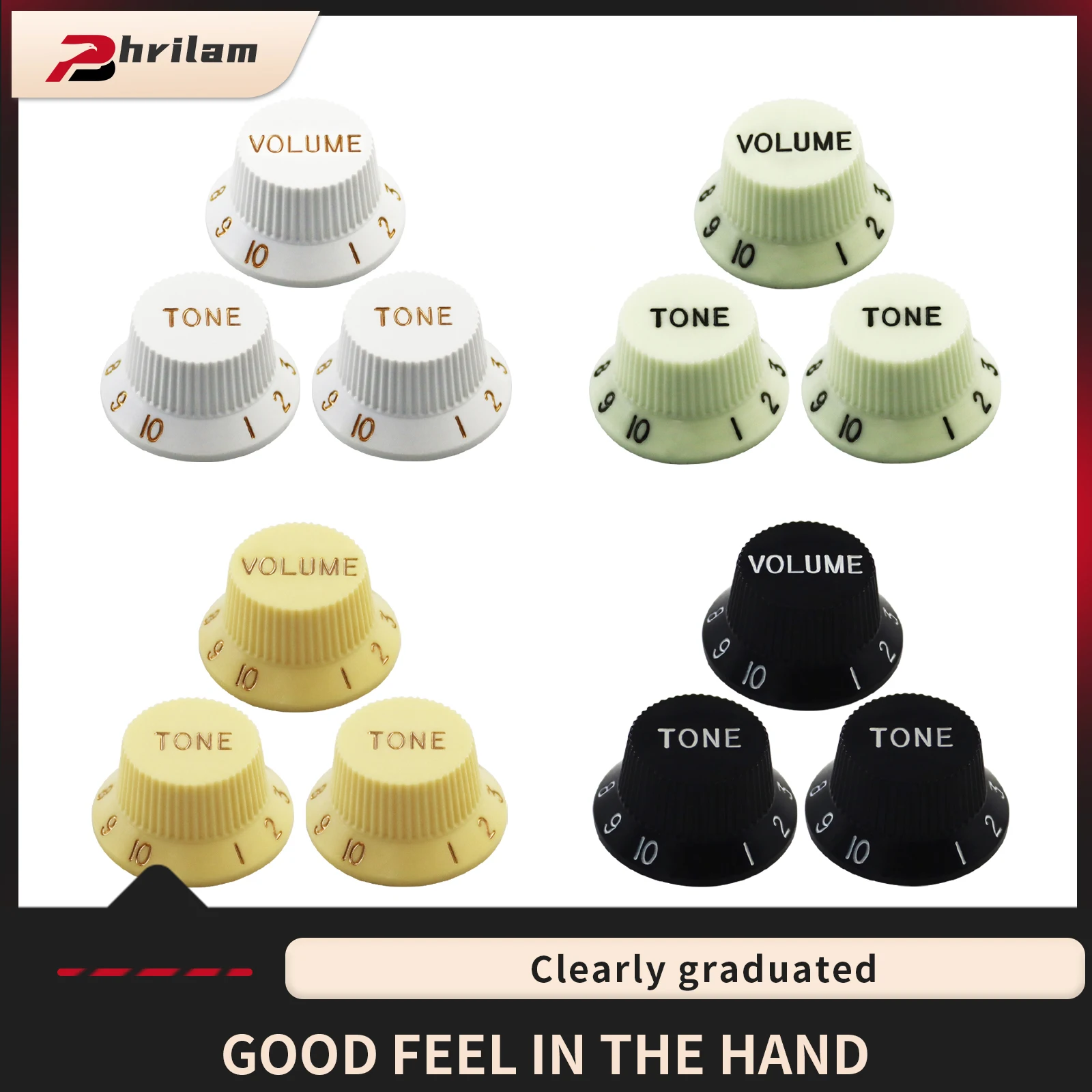 PHRILAM Speed Control Knobs 1 Volume 2 Tone Gitarrenknopf-Set, passend für FD Strat Style Elect 24 Splines