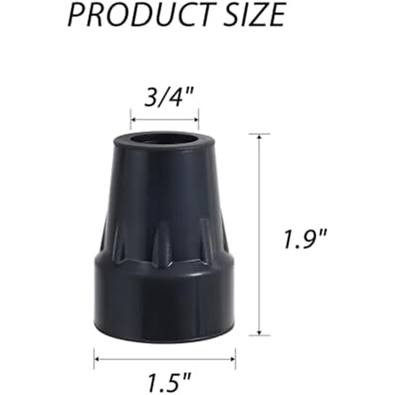 Crutch Tips Set 3/4Inch Heavy Duty Non-Slip Rubber Cane Tips Set Replacement Cane Foot Caps, Crutch Pads, 6 PCS