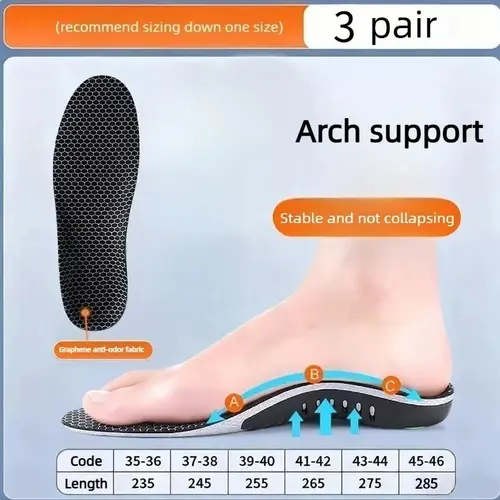 Orthotic Arch Support Sports Insoles 1 Pair Shock Absorbing Graphene Antibacterial Anti-Odor Shoe Pads Foot Pain Relief Running - Image 7