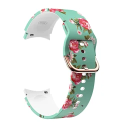 Vibrant Silicone Strap with Printed Design - Colorful Bracelet Band for Galaxy Watch 4-5-6-7 (Blue pink flower)