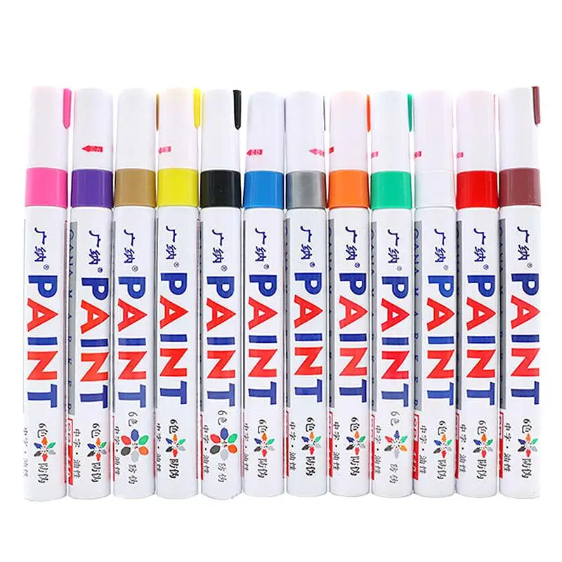 12pcs Colorful Marker Waterproof Lasting White Markers Tire Tread Rubber Fabric Paint Metal Face Permanent Paint Marker Pen