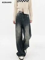 Harajuku Streetwear Retro Fashion Autumn Women High Waist Jeans Loose Wide Leg Straight Loose Denim Trousers Y2K Baggy Pants - Image 2